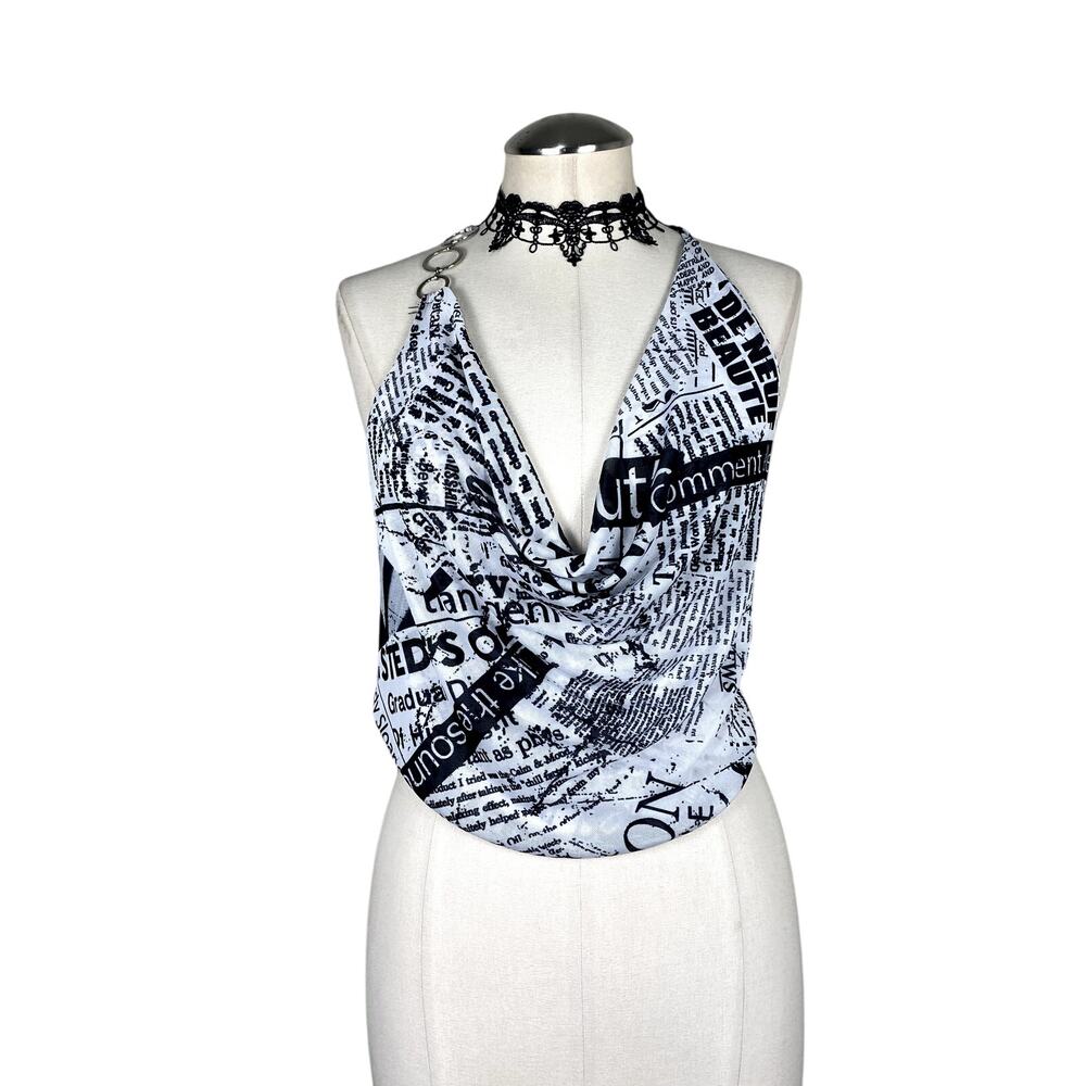 Vtg Y2K/90's Windsor Collage Cowl Neck Backless Halter Top Grunge Club Sz S/M